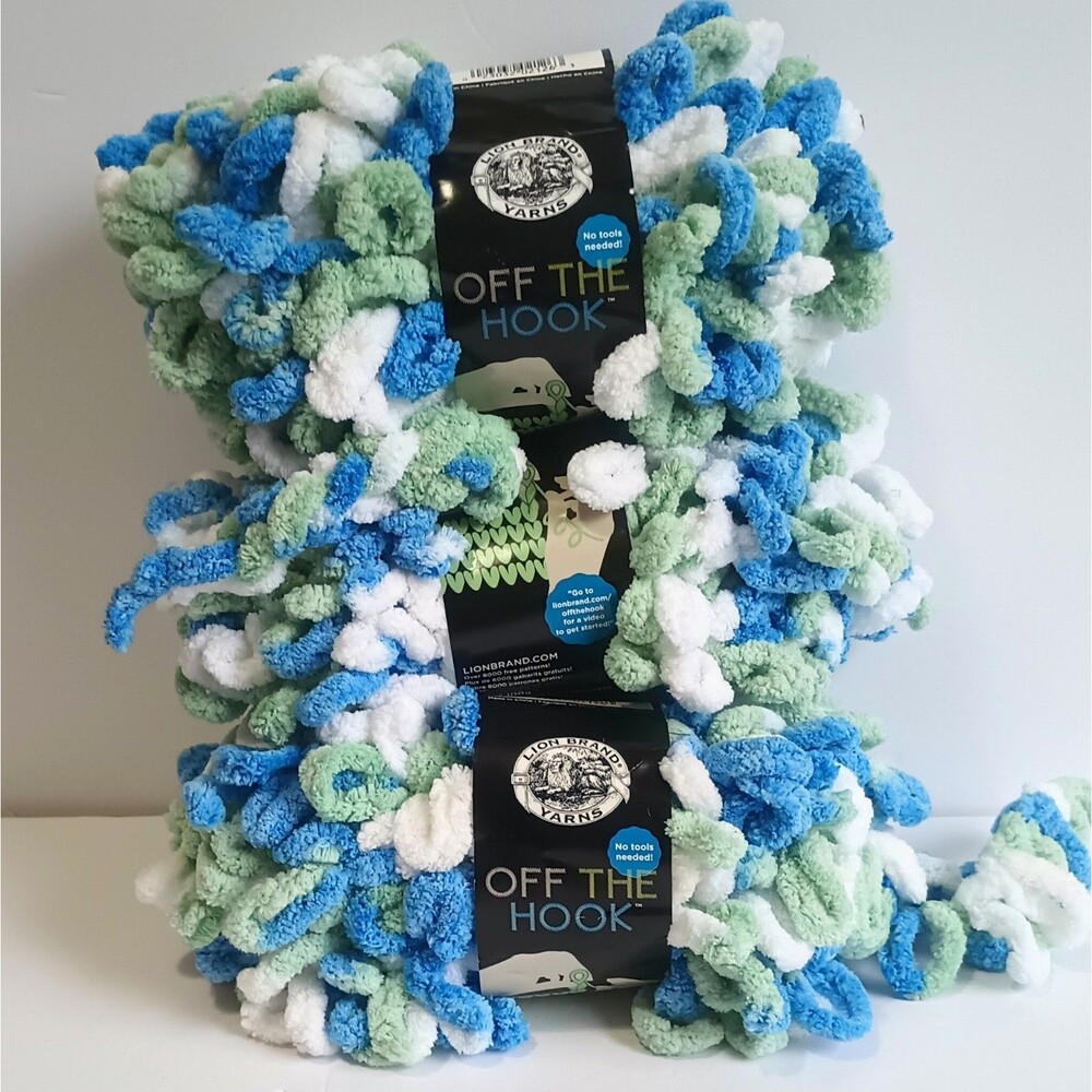Lot of 3 Lion Brand Off the Hook Look Yarn 3.5 Oz Color Macaron Blue Green